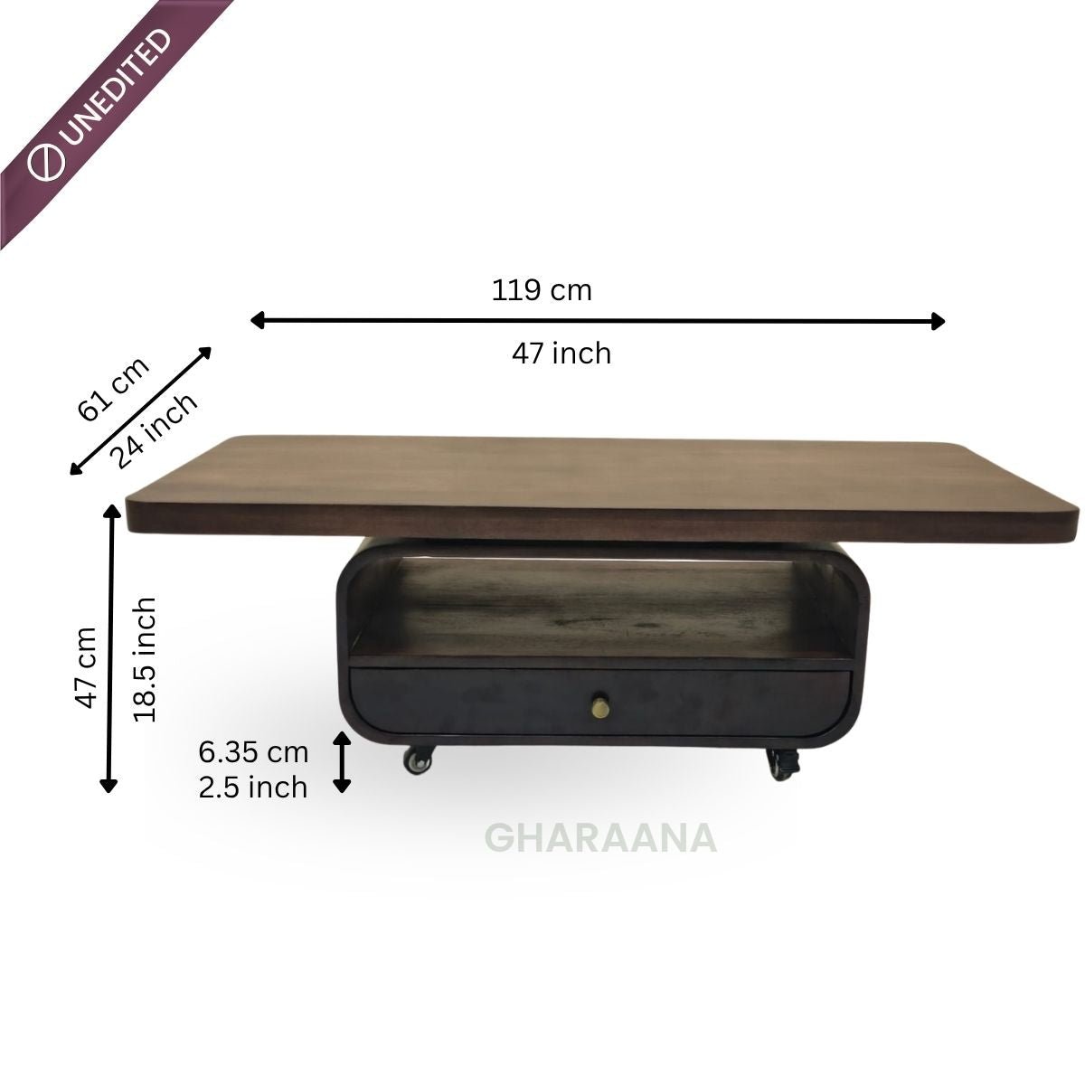 Sibaya Wooden Storage Center Table with wheels - Centre Tables - Gharaana
