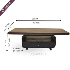 Sibaya Wooden Storage Center Table with wheels - Centre Tables - Gharaana
