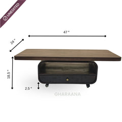 Sibaya Wooden Storage Center Table with wheels - Centre Tables - Gharaana
