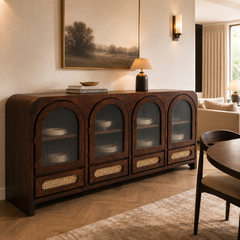 Vyut Wooden 70" Crockery Cabinet with Fluted Glass