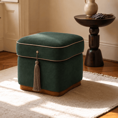 Chester Plush Wooden Ottoman - ottoman - Gharaana