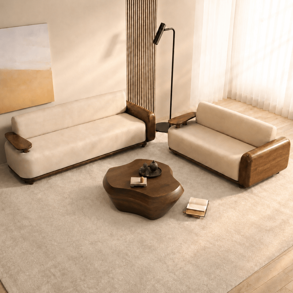 Monte Plush Wooden Upholstered Sofa Set - Sofas - Gharaana