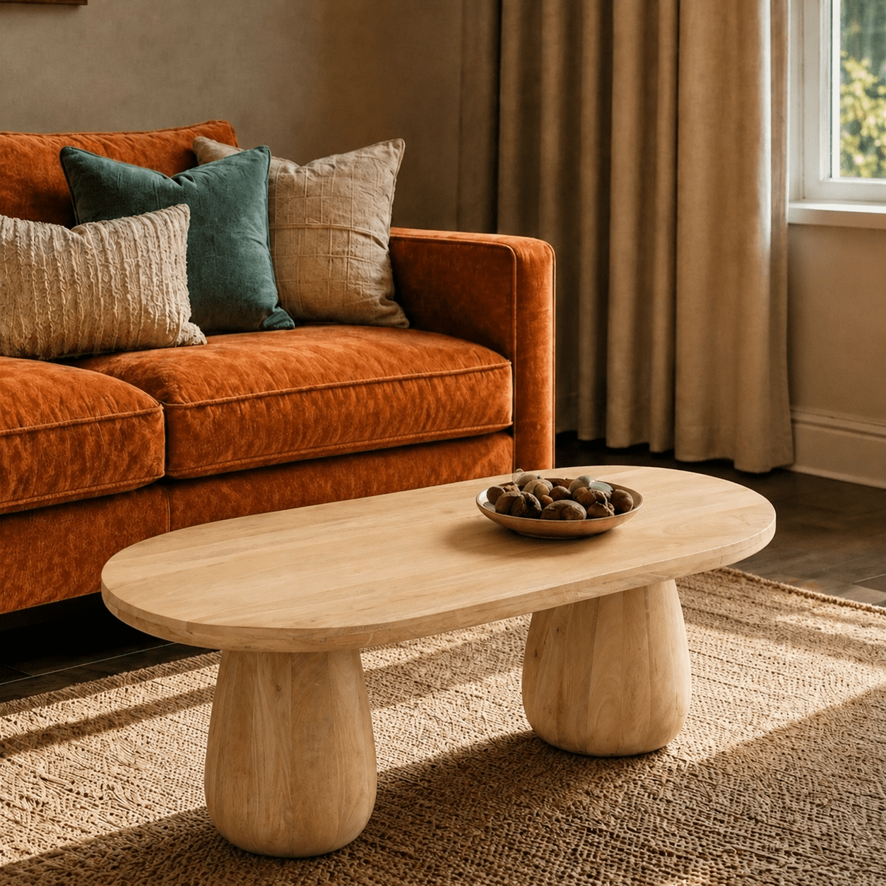 Akira Oval top Solid Wood Center Table - Centre Tables - Gharaana