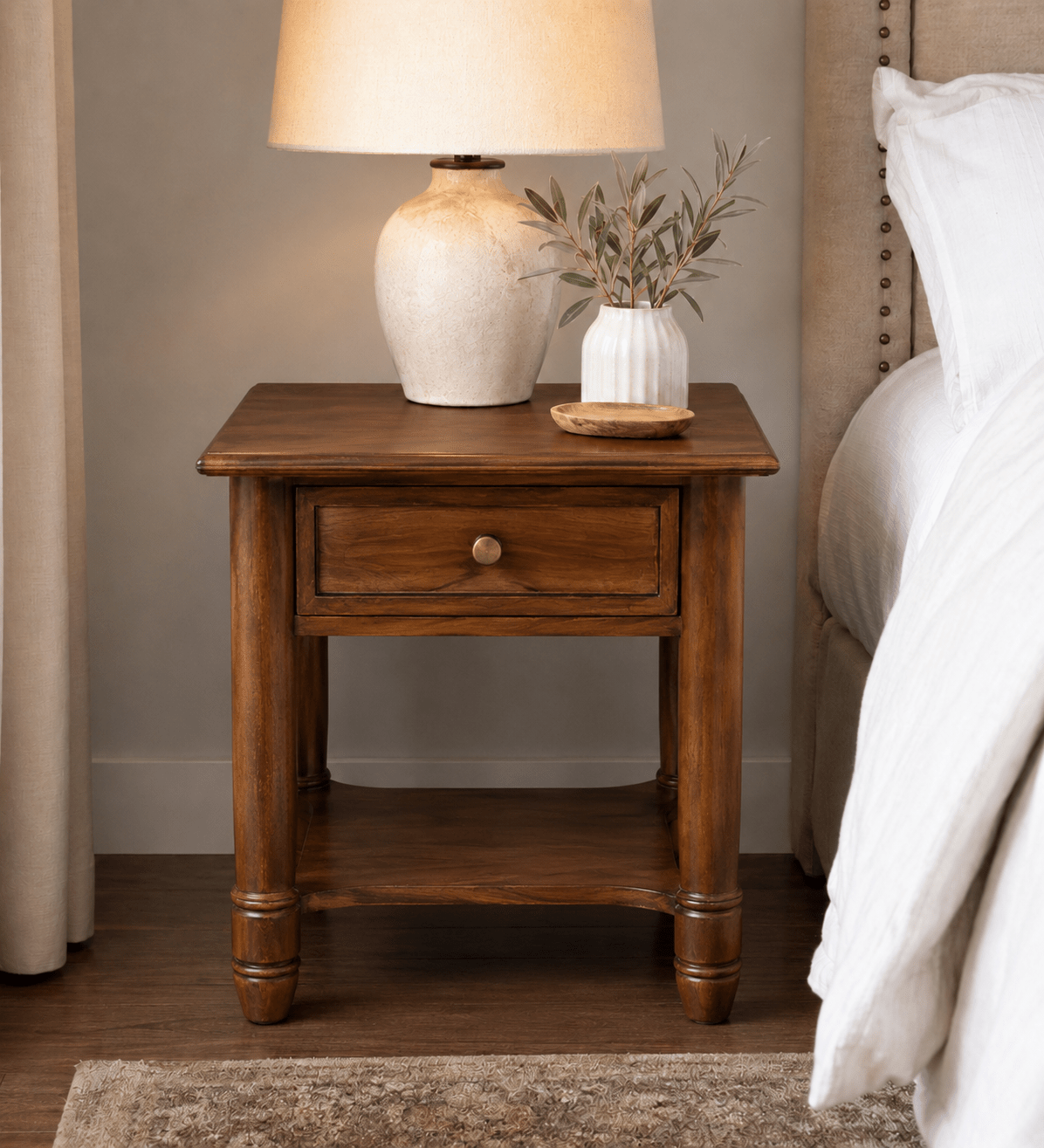 Cheryl Wooden Bedside Table - Bedsides - Gharaana