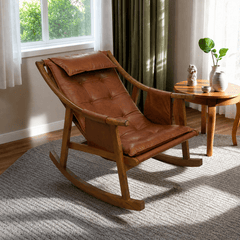 Reeva Leather Rocking Chair - Armchairs - Gharaana