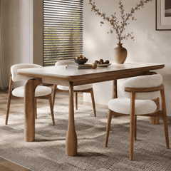 Vuta Marble-Top Wooden Dining Table Set - Dining Set - Gharaana