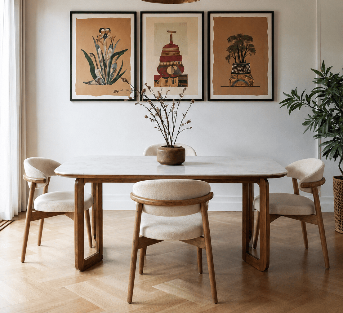 Leila Marble-Top Wooden Dining Table Set - Dining Set - Gharaana
