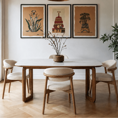 Leila Marble-Top Wooden Dining Table Set - Dining Set - Gharaana