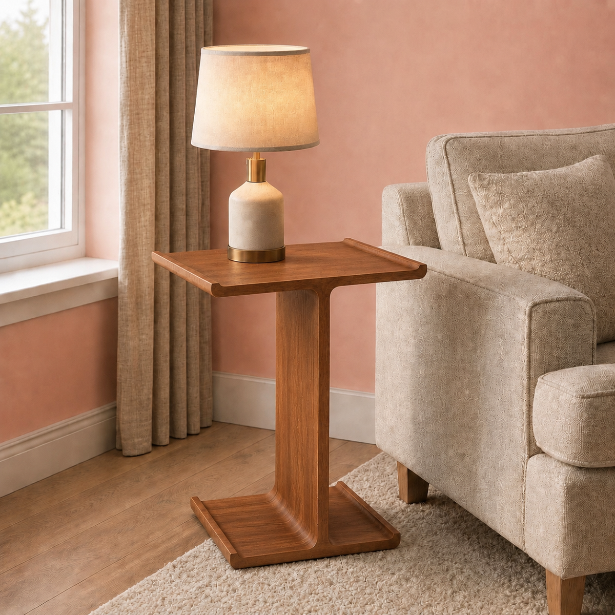 Bella T-shaped Wooden Side Table