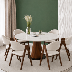 Serene Marble Top Wooden Dining Table Set