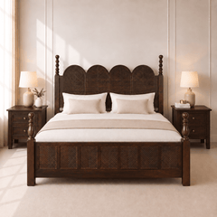 Kavya 100% Solid Wood Bed with Bedside tables - Beds - Gharaana