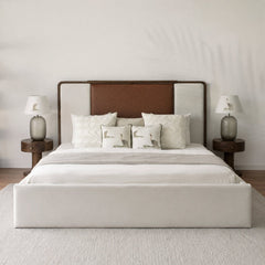 Avo 100% Solid Wood Upholstered Bed with Bedside Tables - Beds - Gharaana