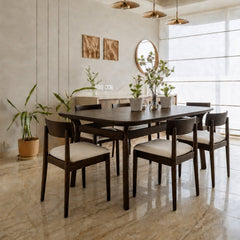 Panache Marble-Top Wooden Dining Table Set - Dining Set - Gharaana