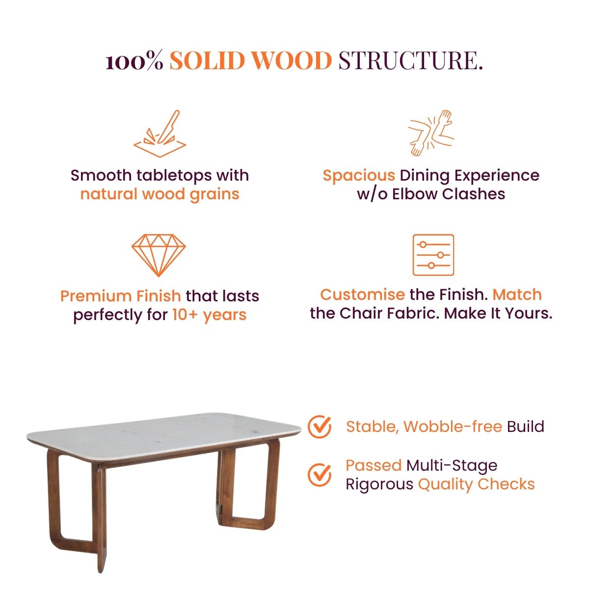 Leila Marble-Top Wooden Dining Table Set - Dining Set - Gharaana