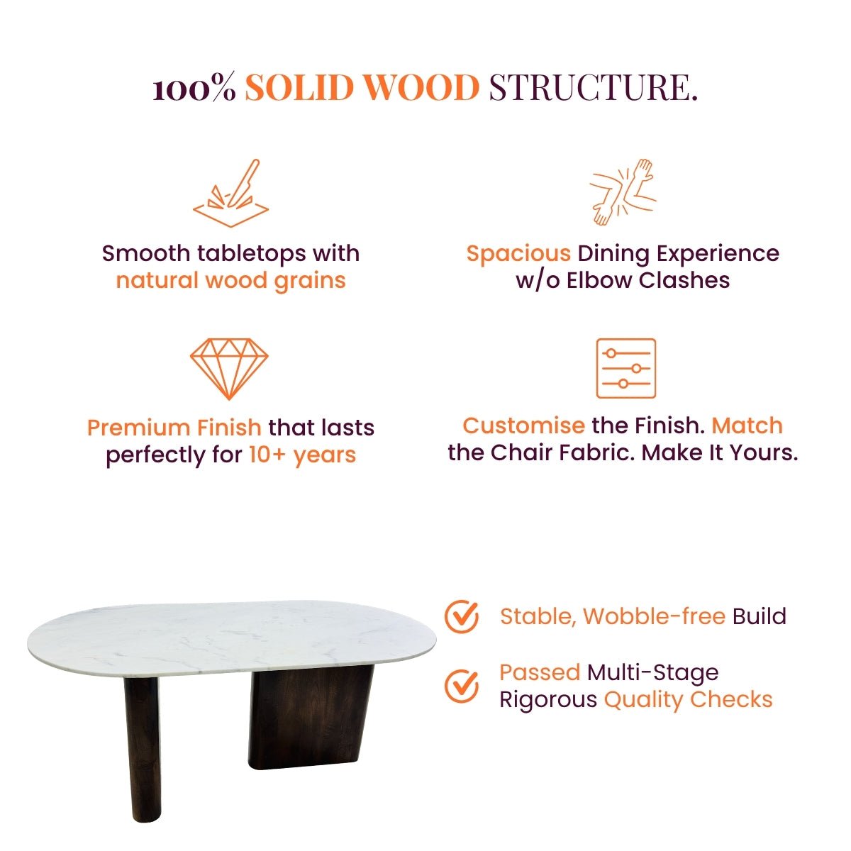 Lok Marble-Top Wooden Dining Table Set - Dining Set - Gharaana