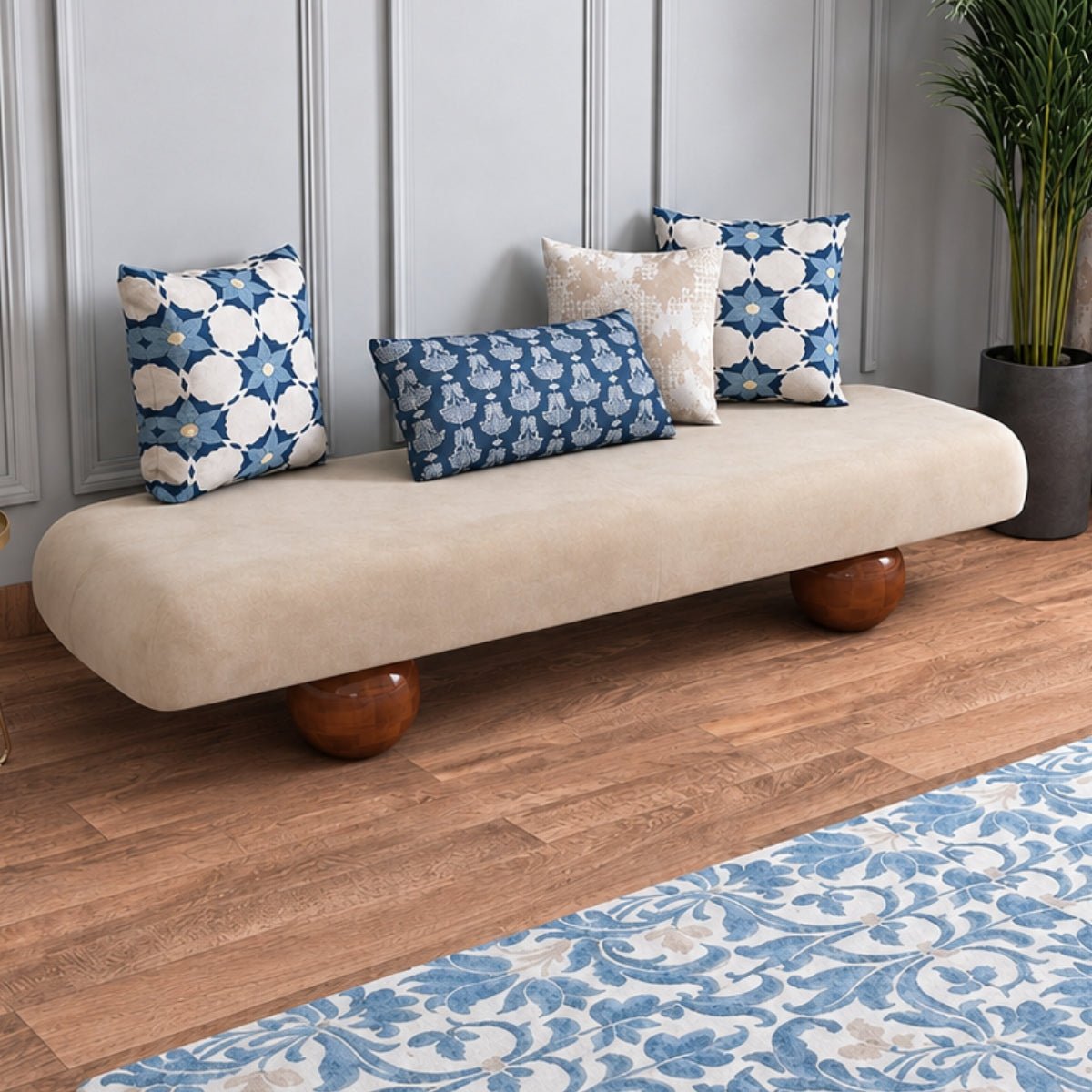 Somany Plush Wooden Bench - Dining Chairs - Gharaana
