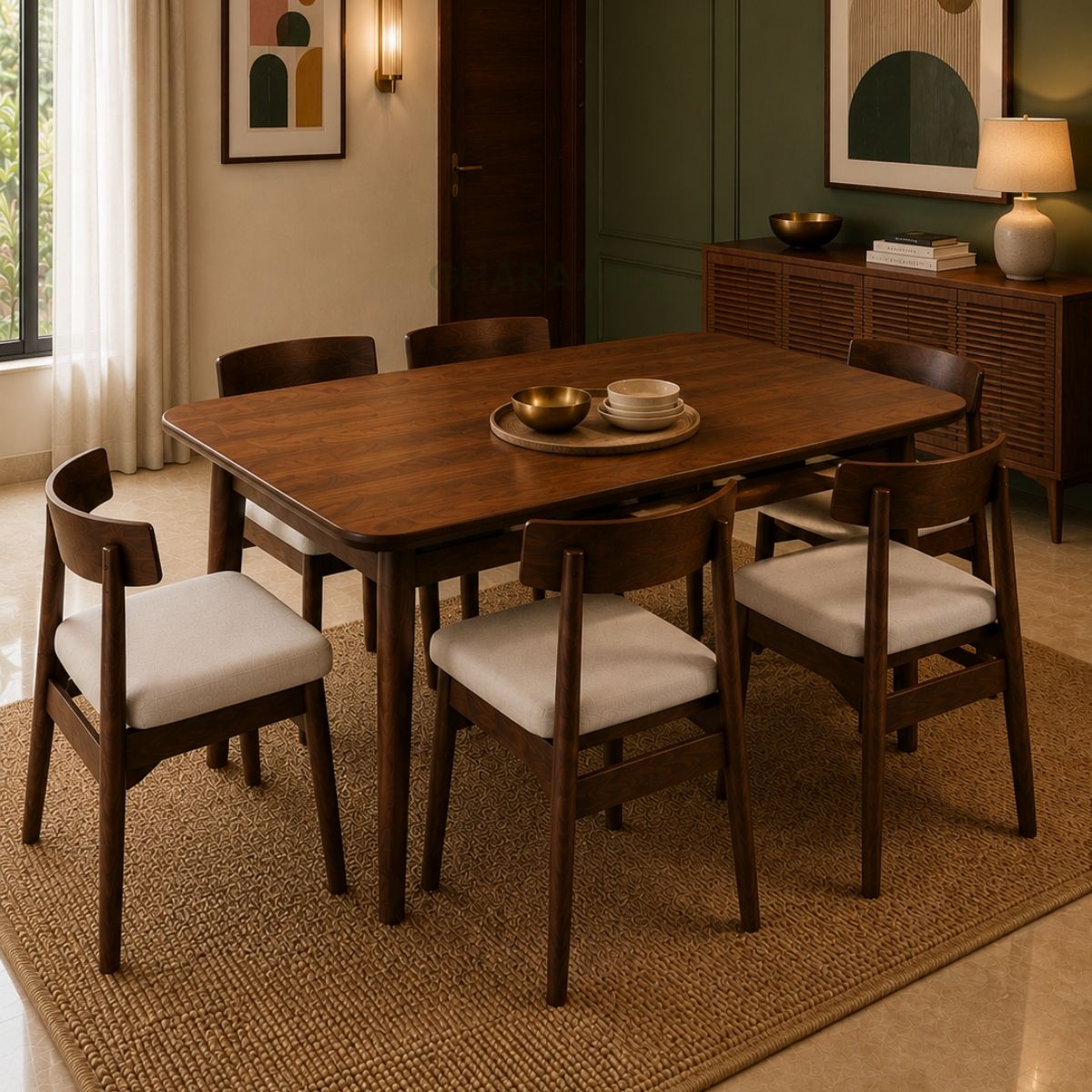 Panache Marble - Top Wooden Dining Table Set - Dining Set - Gharaana
