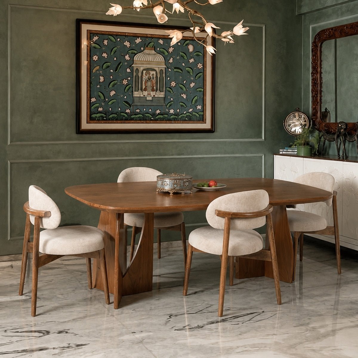 Crescent Wooden Dining Table Set - Dining Set - Gharaana