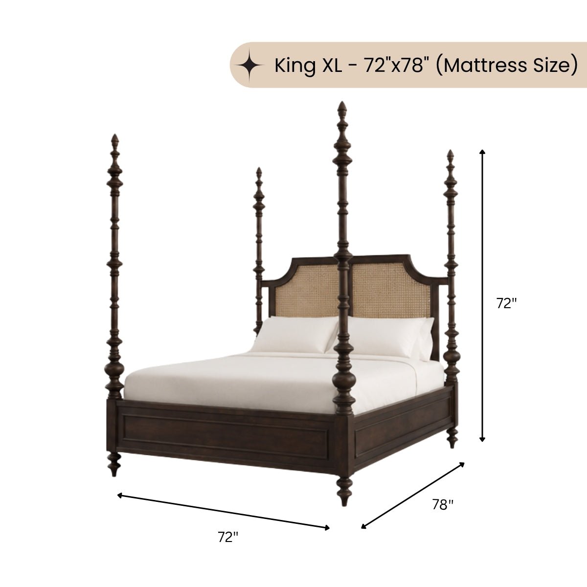 Maison 100% Solid Wood Cane Poster Bed - Beds - Gharaana