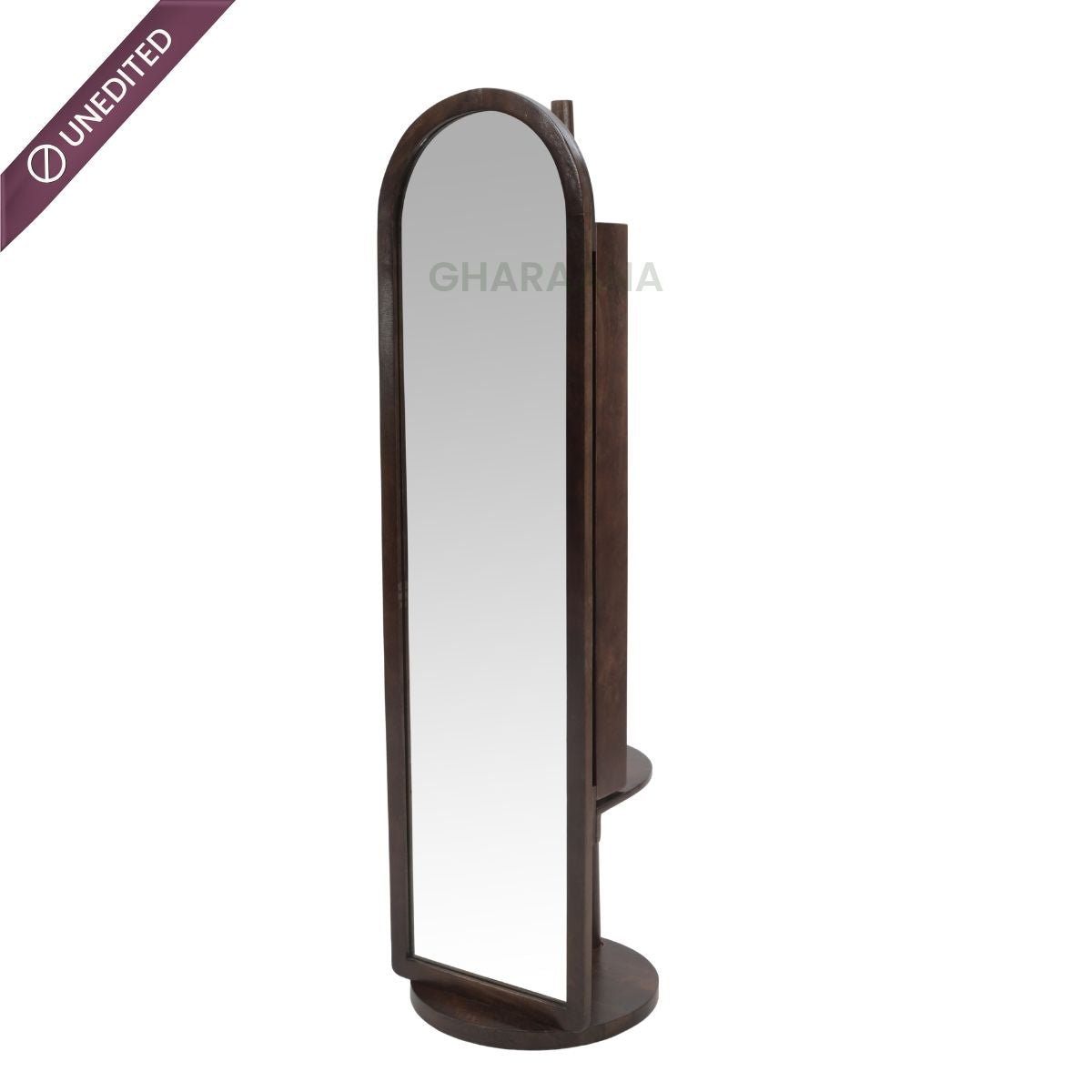 Arched Wooden Full-Length Mirror with Storage