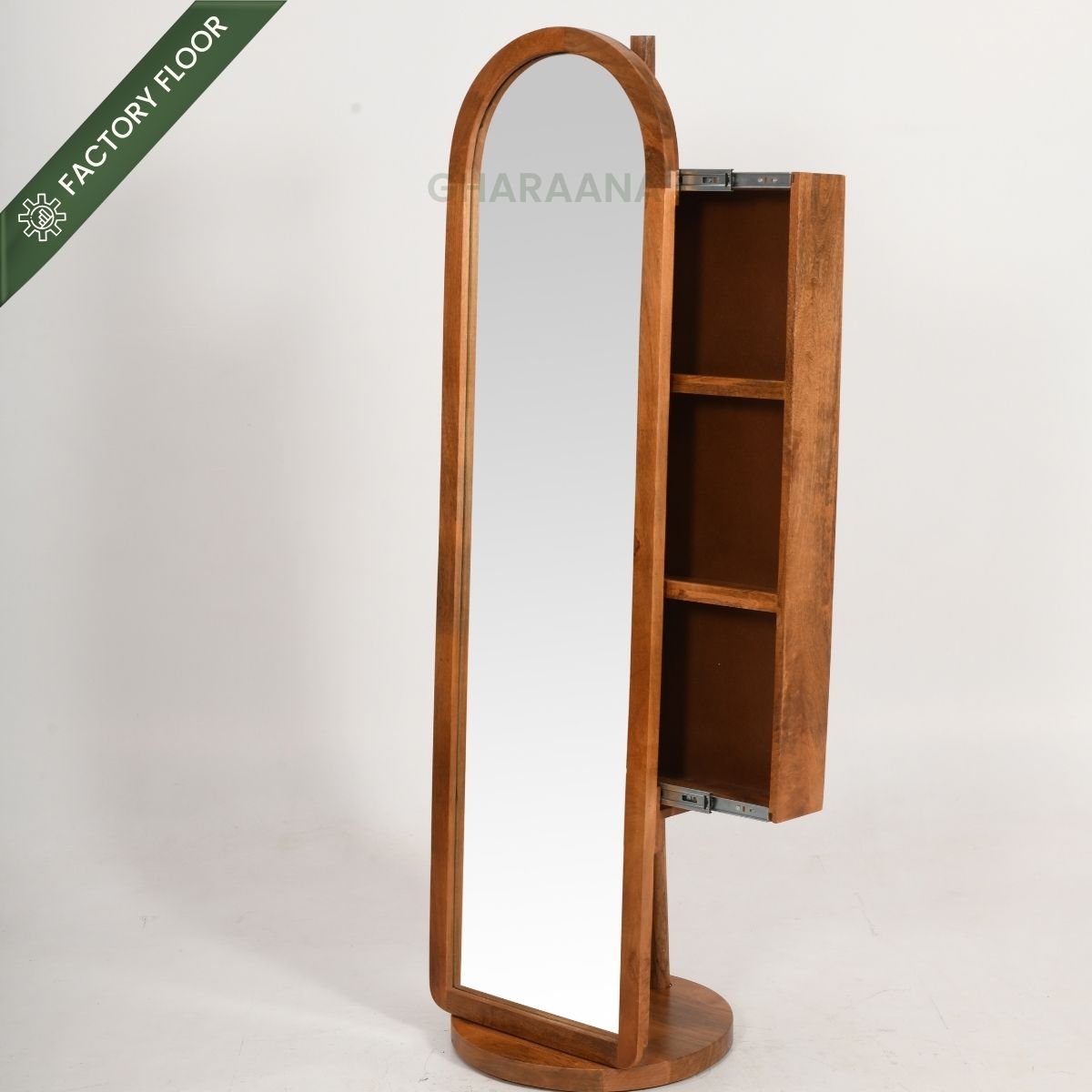 Arched Wooden Full-Length Mirror with Storage