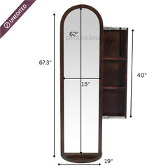 Arched Wooden Full-Length Mirror with Storage