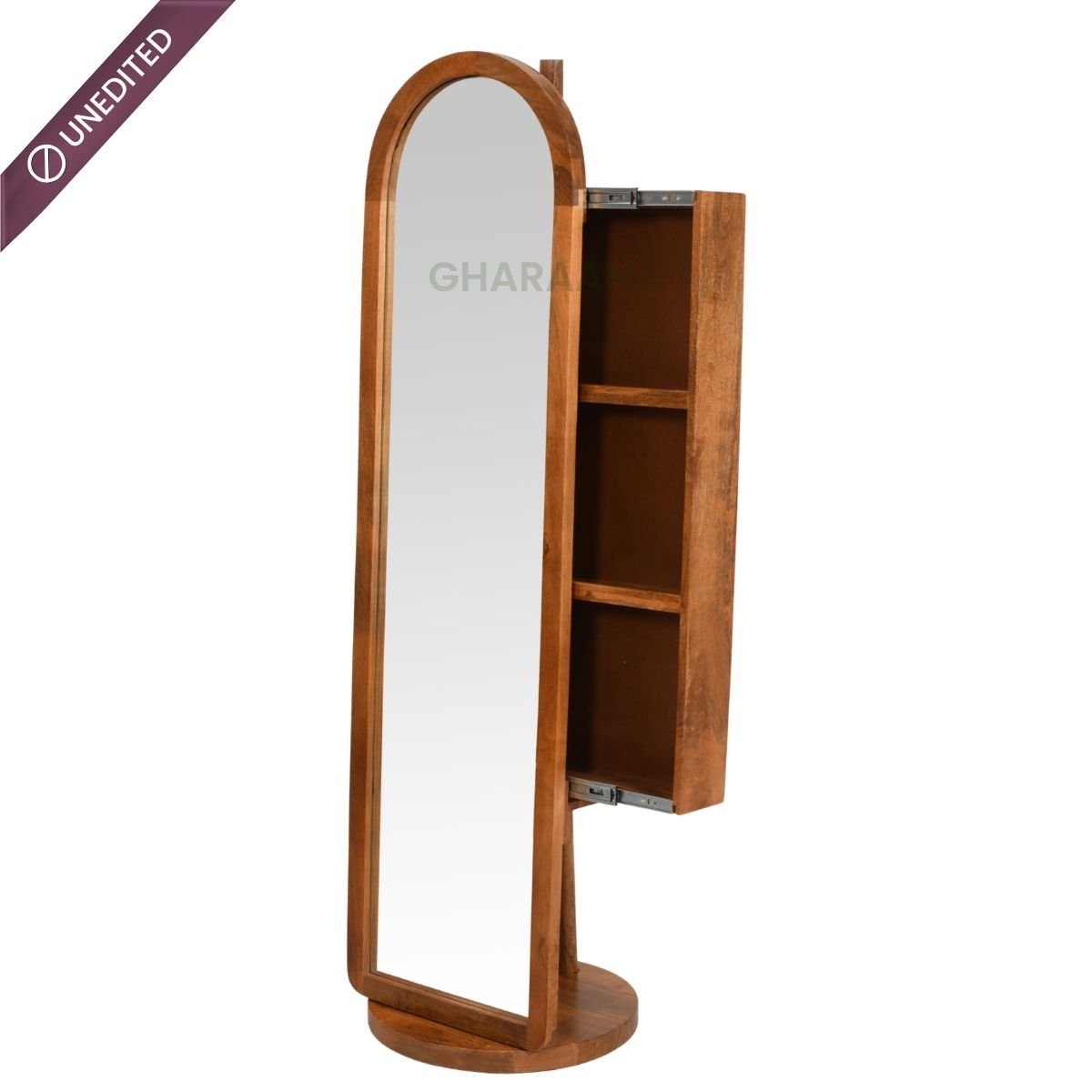 Arched Wooden Full-Length Mirror with Storage