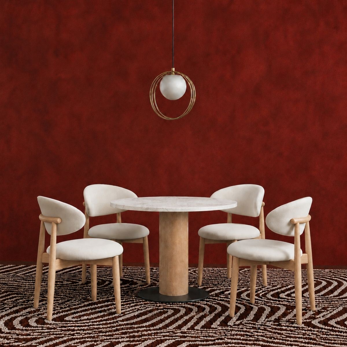 Orbit Marble Top Wooden Dining Table Set