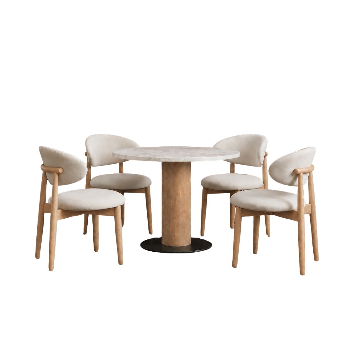 Orbit Marble Top Wooden Dining Table Set