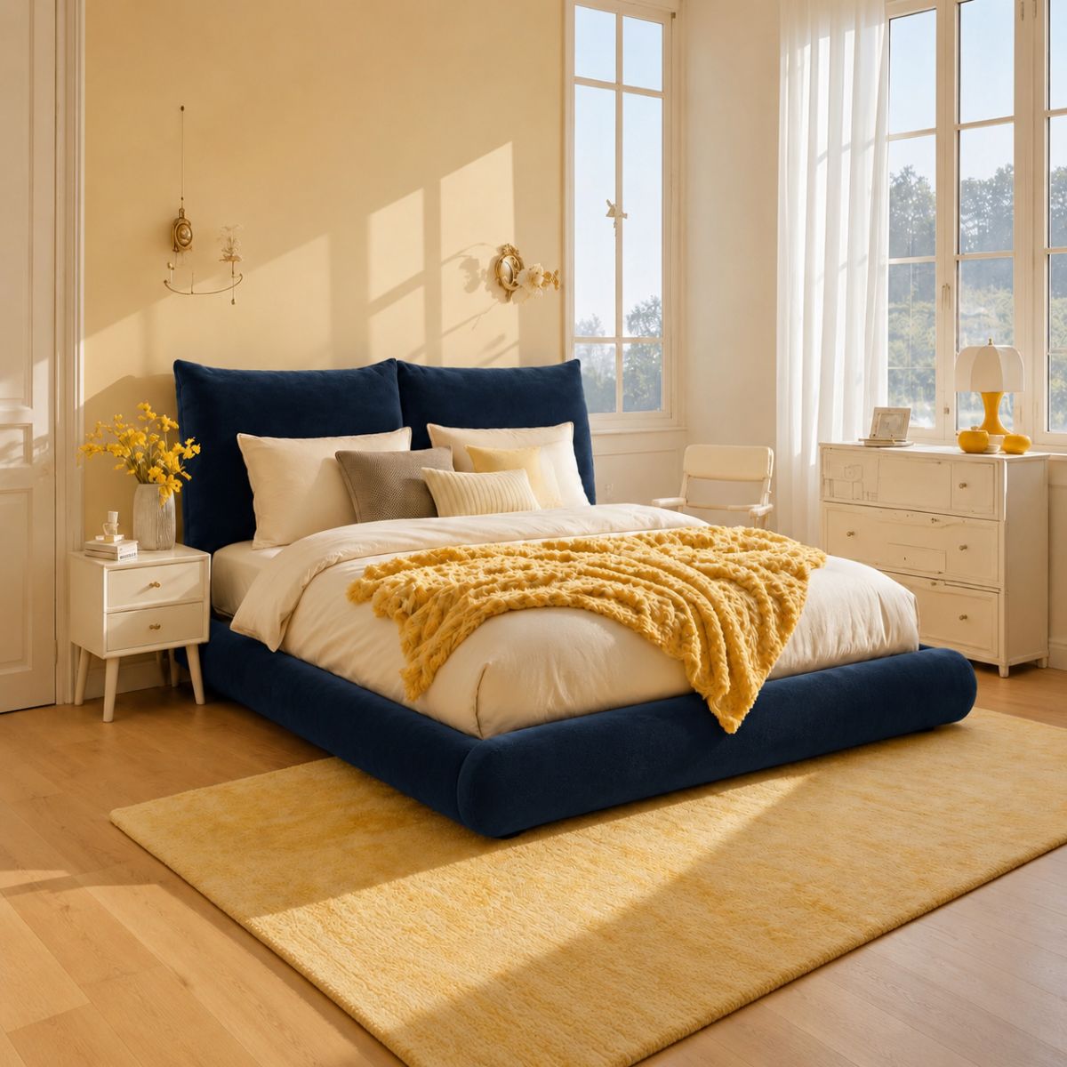 Eva 100% Solid Wood Upholstered Bed
