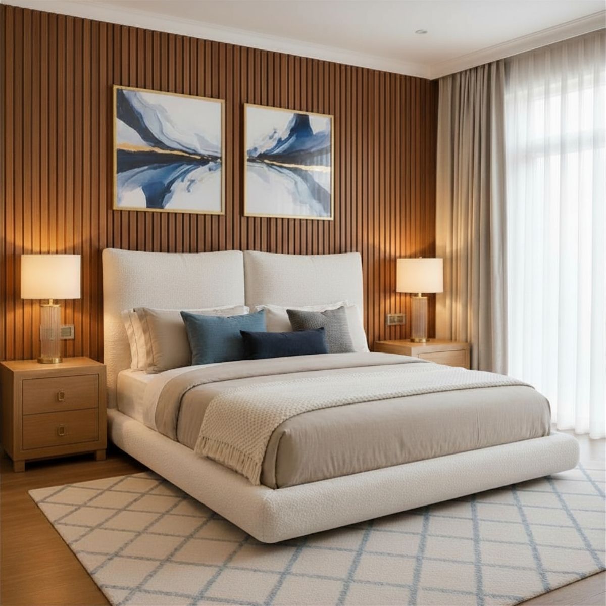 Eva 100% Solid Wood Upholstered Bed