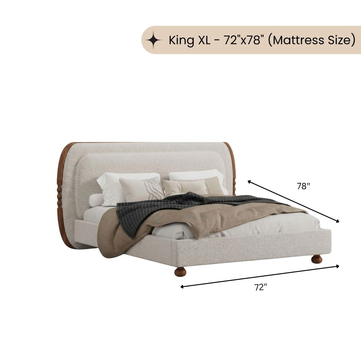 Clara 100% Solid Wood Upholstered Bed