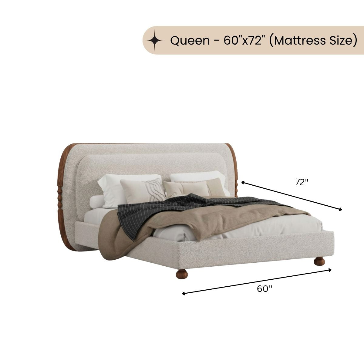 Clara 100% Solid Wood Upholstered Bed
