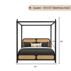 Pitalia 100% Solid Wood Cane Poster Bed - Beds - Gharaana