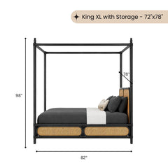 Pitalia 100% Solid Wood Cane Poster Bed - Beds - Gharaana