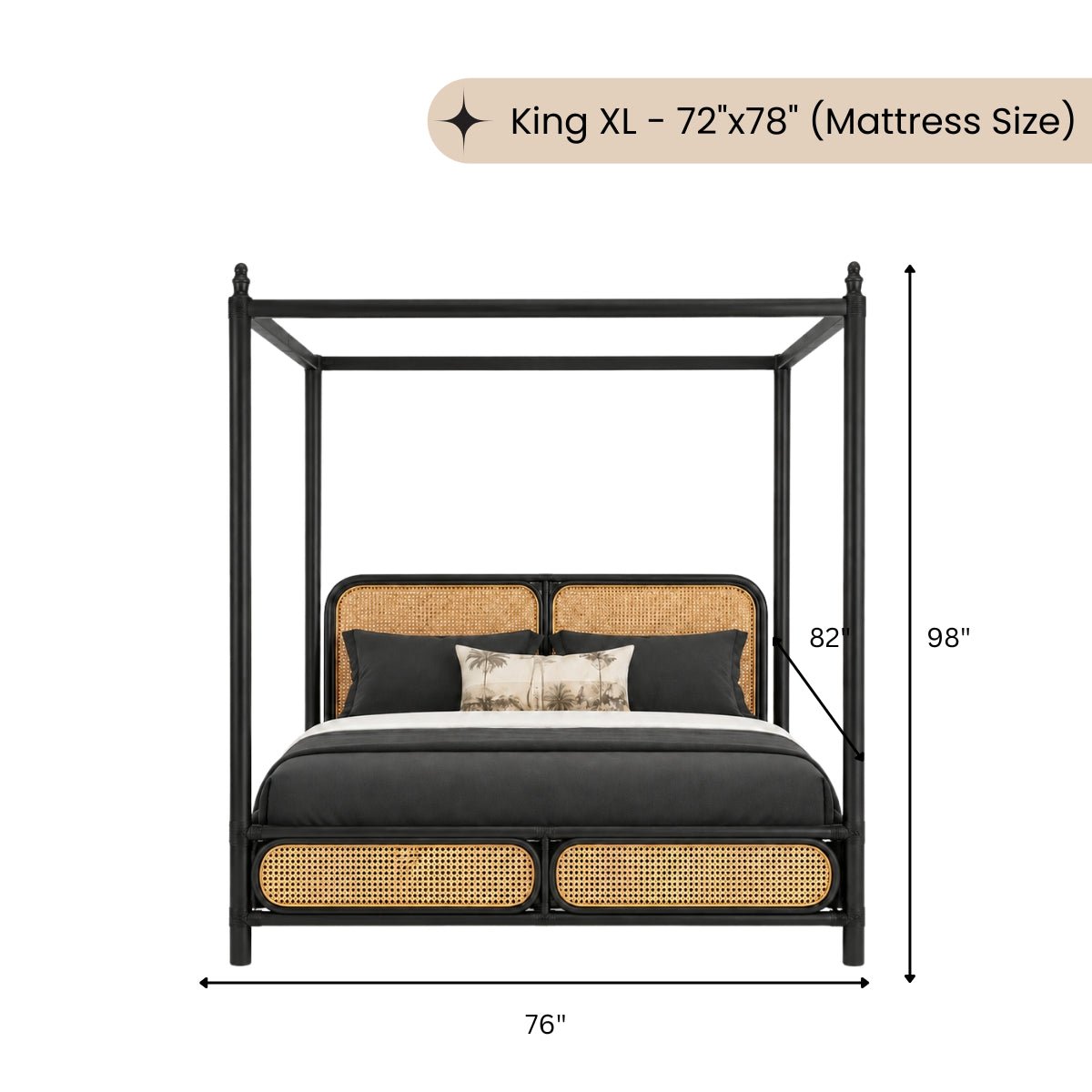 Pitalia 100% Solid Wood Cane Poster Bed - Beds - Gharaana