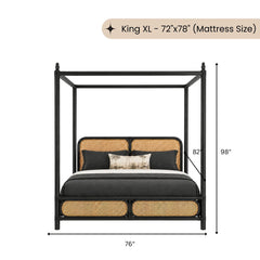 Pitalia 100% Solid Wood Cane Poster Bed - Beds - Gharaana