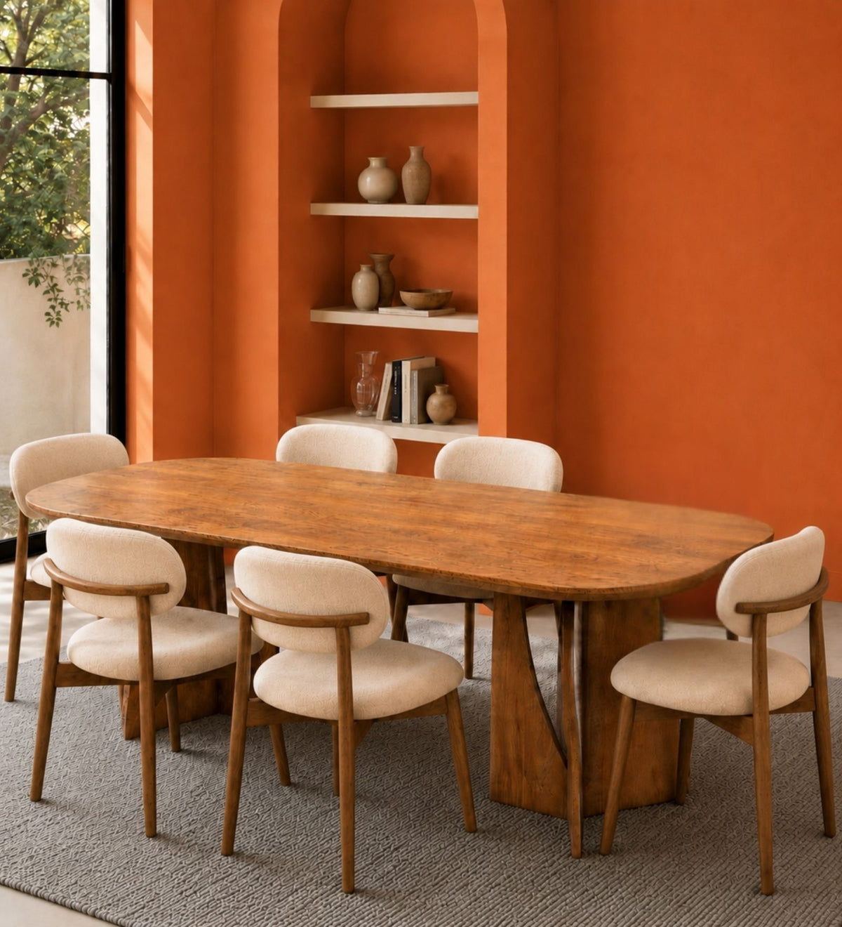 Crescent Wooden Dining Table Set