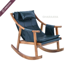Reeva Leather Rocking Chair - Armchairs - Gharaana