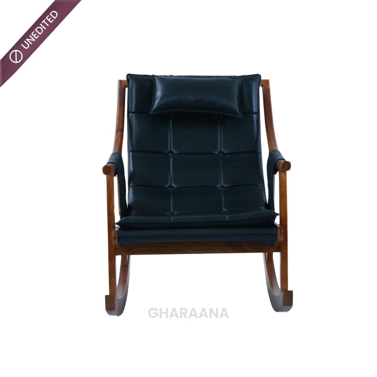 Reeva Leather Rocking Chair - Armchairs - Gharaana
