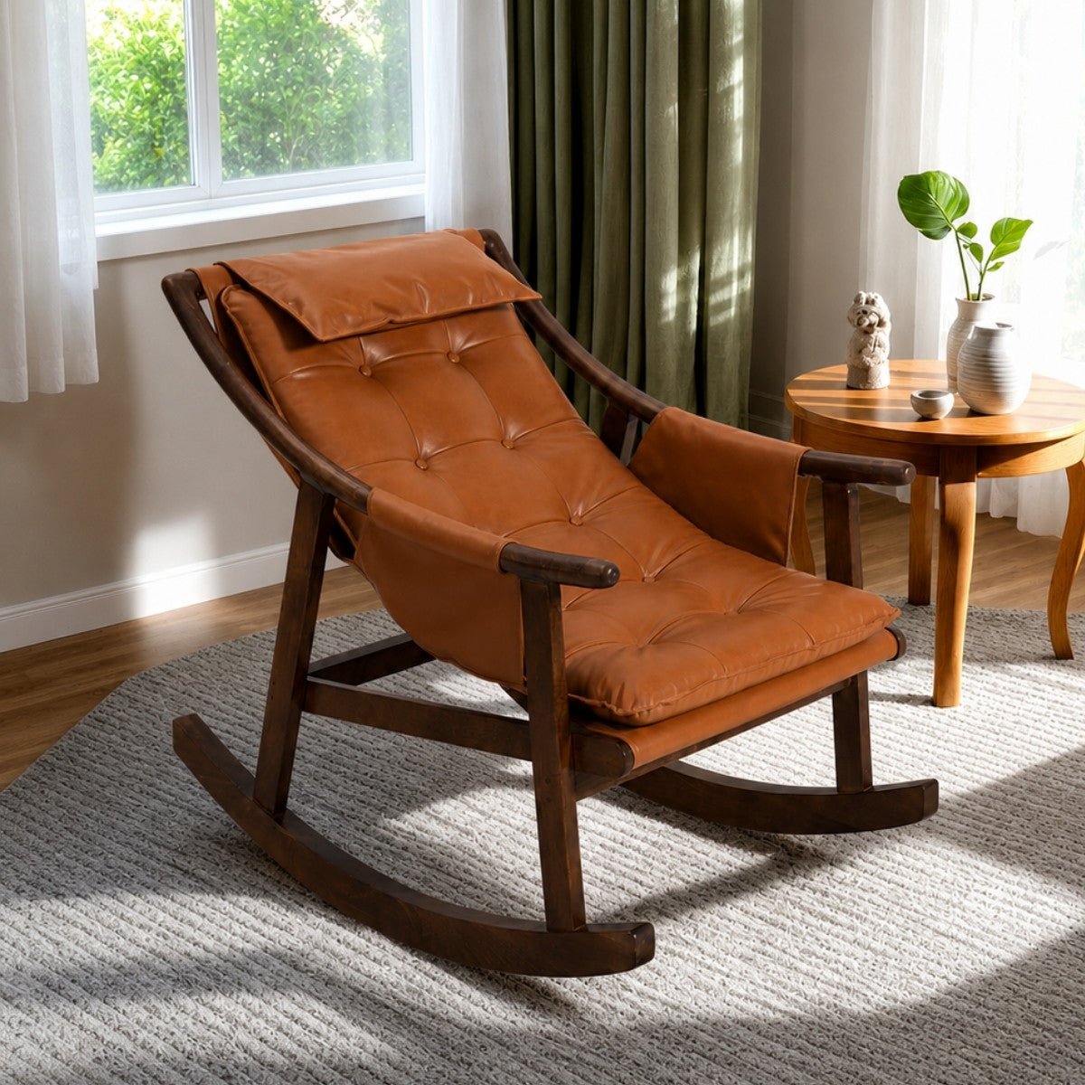 Reeva Leather Rocking Chair - Armchairs - Gharaana