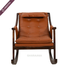 Reeva Leather Rocking Chair - Armchairs - Gharaana