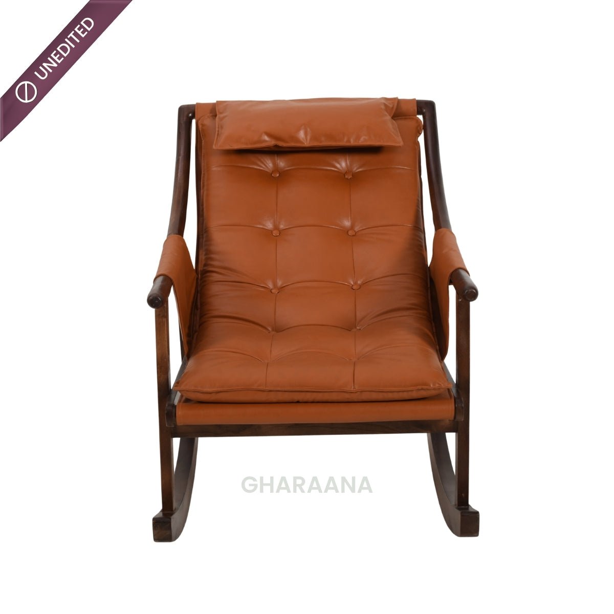 Reeva Leather Rocking Chair - Armchairs - Gharaana