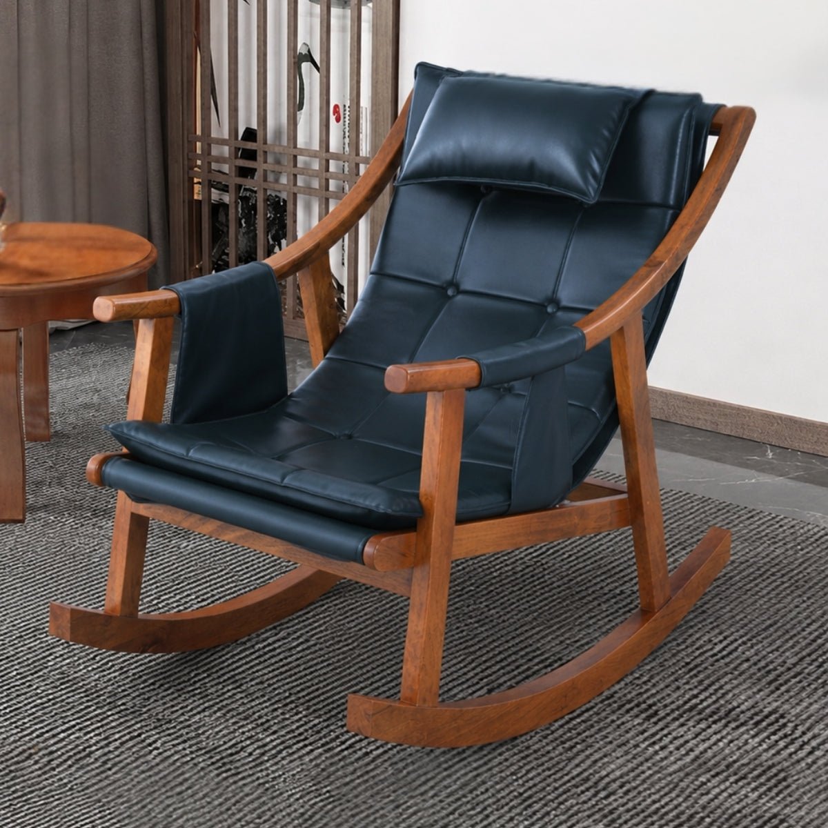 Reeva Leather Rocking Chair - Armchairs - Gharaana