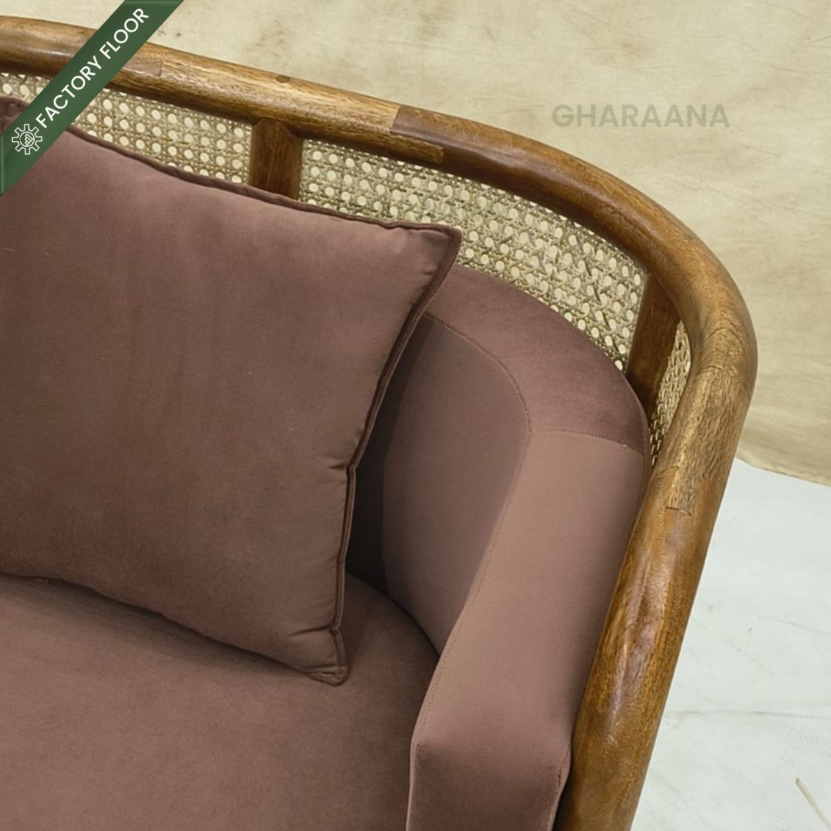 Amayah Wooden Plush Armchair - Armchairs - Gharaana