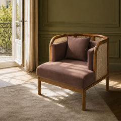 Amayah Wooden Plush Armchair - Armchairs - Gharaana