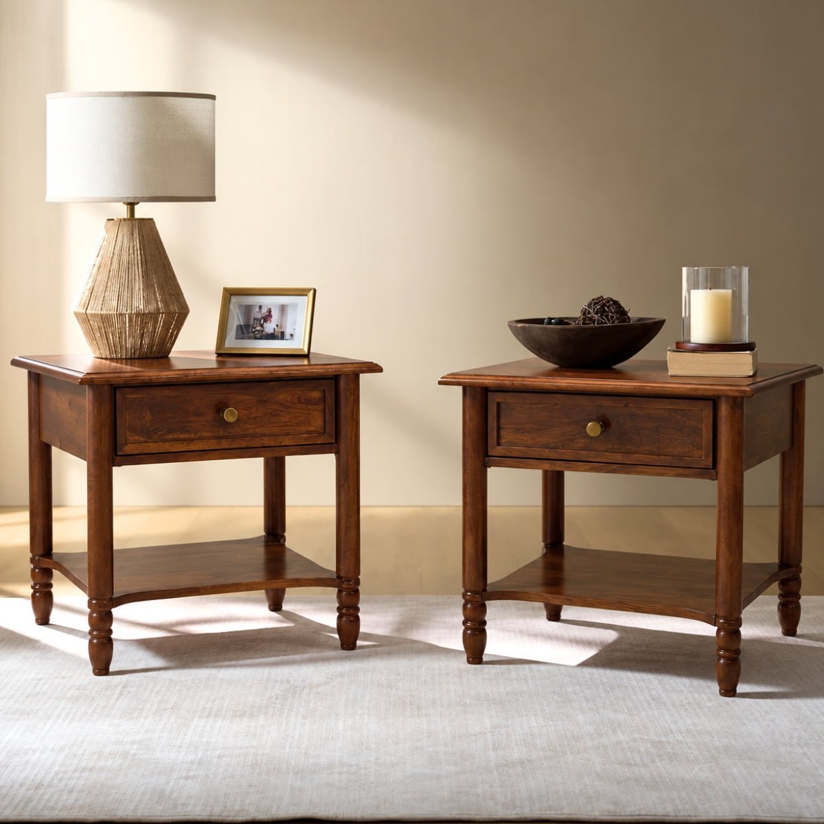 Lavanya Wooden Bedside Table - Bedsides - Gharaana