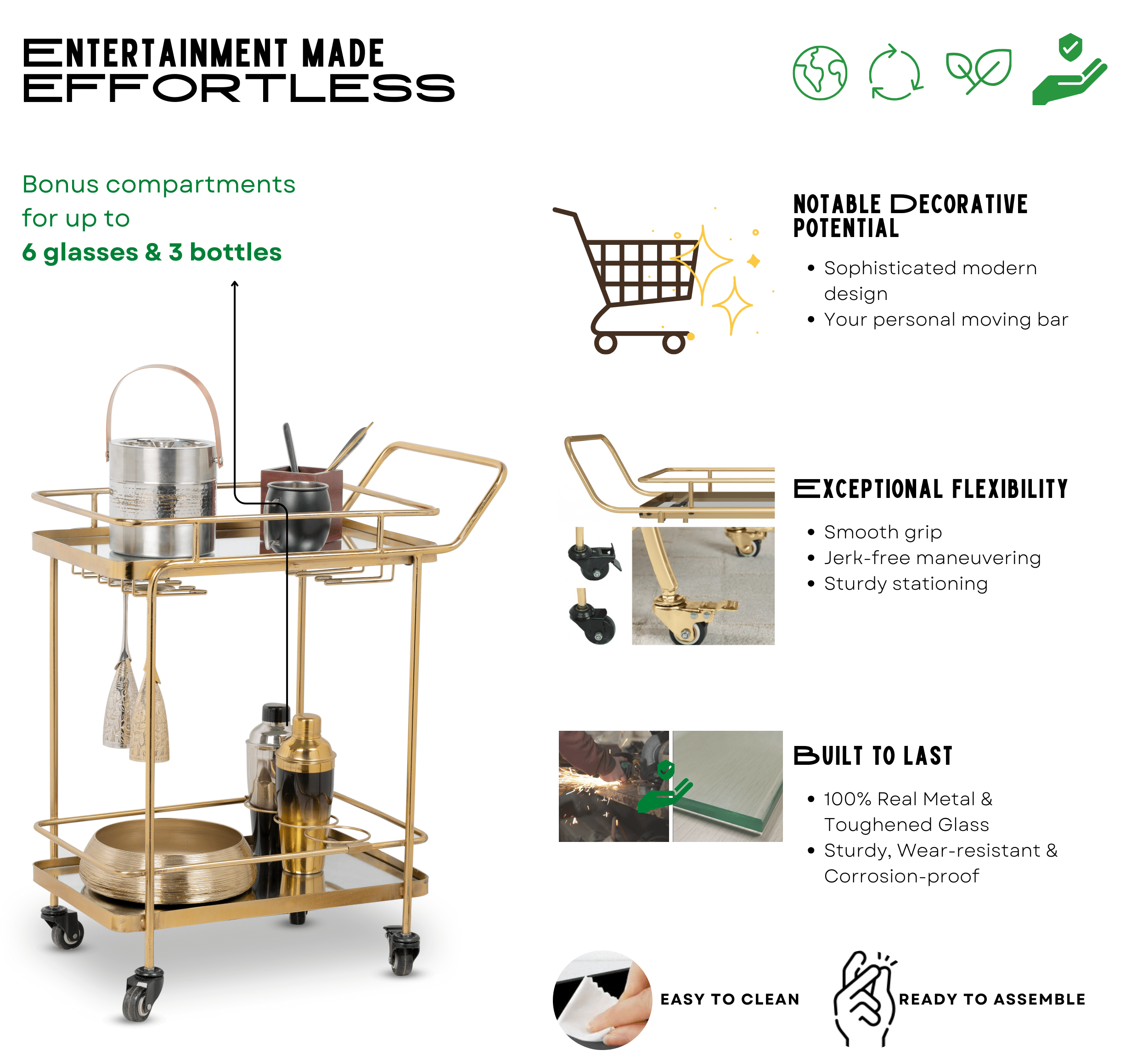 Panache 2-Tier Clear Glass Bar Trolley