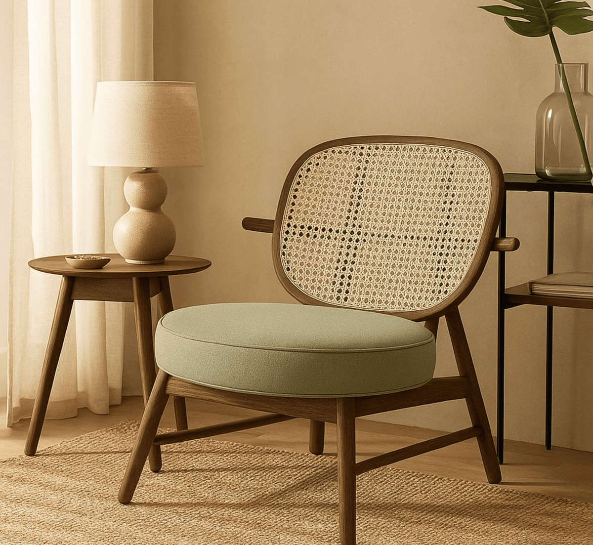 Abby Wooden Plush Armchair - Armchairs - Gharaana