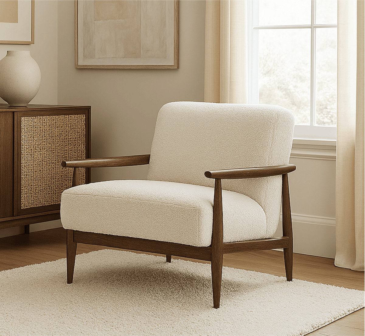 Kiyan Wooden Plush Armchair - Armchairs - Gharaana